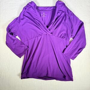 Vintage NY & Company Women's Purple Stretch Top Size Large 3/4 Sleeve